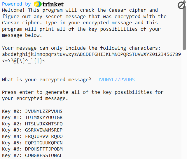 Screenshot of Cracking Caesars Cipher